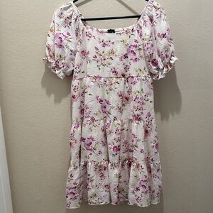 Lilt Pink Floral Puff Sleeve Dress